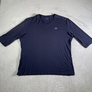 Lacoste Shirt Mens 3XL Navy Blue 100% Pima Cotton V-Neck Extra Slim 3/4 Sleeve